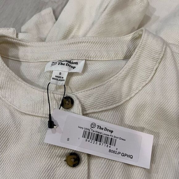 The Drop Ivory Utility Tie-Waist Loose-Fit Shirt Dress size s - Picture 5 of 7